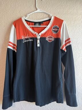Harley-Davidson Kids Black, Orange & White Long Sleeve Henley